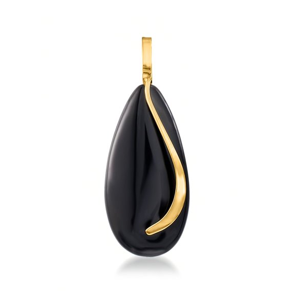 Ross-Simons Black Onyx Teardrop Pendant in 14kt Yellow Gold, Women's, Adult