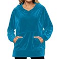 thumbnail image 5 of Fesfesfes Women's Casual Velour Hooded Pullover Sweatshirt Long Sleeve Drawstring Hoodie Top with Kangaroo Pocket Solid Color Loose Fit for Fall Winter Daily Wear, 5 of 8