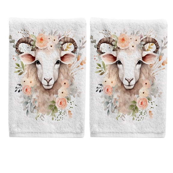 Ryvnso Goat with Flowers Hand Towels Set for Bathroom Cotton Face Towel Decorative 15.5x29.5 inch