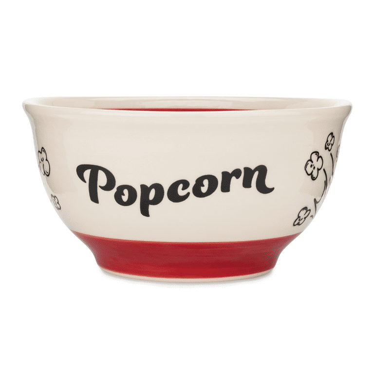 Large Handmade Ceramic Popcorn Bowl Red, White Black Retro