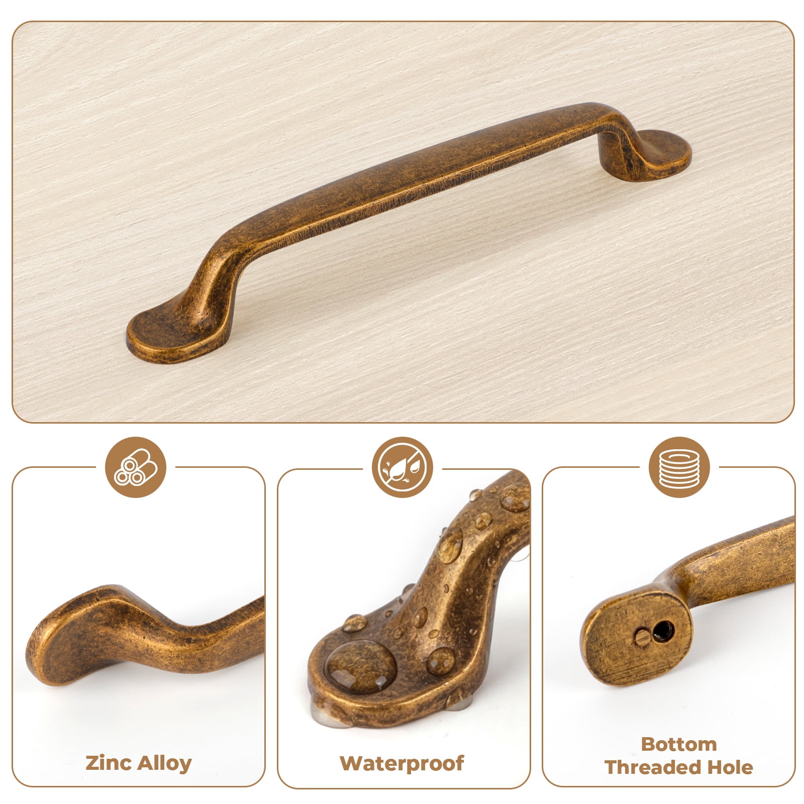 ROSYNEY 8 Pack 5"(128mm) Hole Center Cabinet Pulls, Antique Brass Cabinet Handles, Bronze