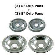 KITCHEN BASICS 101 Made in the USA 316048413 & 316048414 Range Burner Chrome Drip Pans Replacement for Frigidaire Kenmore Electric Stove w/Locking Slots, 2 Small 6-Inch & 2 Large 8-Inch Pans, 4 Pack