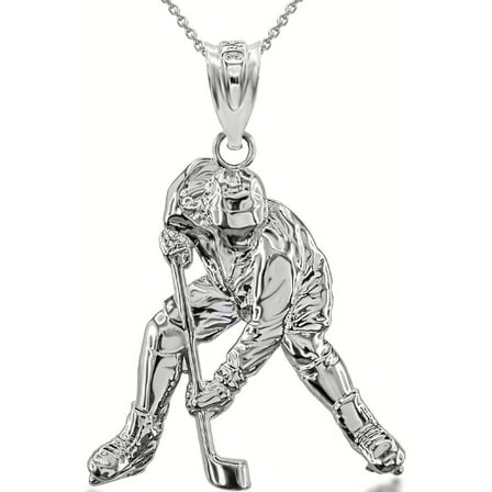 .925 Sterling Silver Hockey Player 3D Charm Necklace (Pendant with 22" chain)