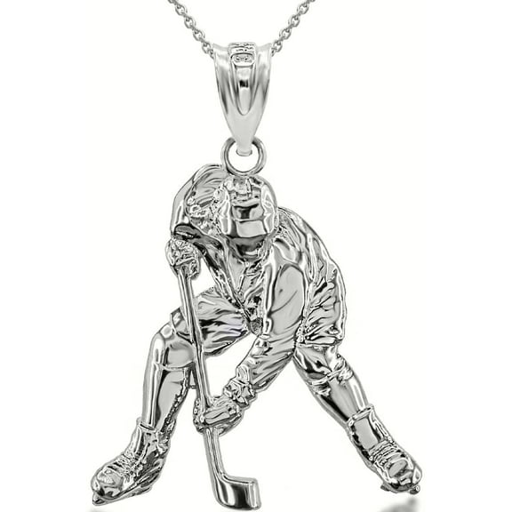 .925 Sterling Silver Hockey Player 3D Charm Necklace (Pendant with 22" chain)
