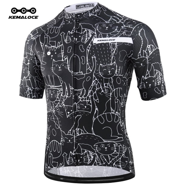 KEMALOCE transpirable Unisex blanco gato de dibujos animados ciclismo Jersey primavera Anti-Pilling ropa de bicicleta ecológica Top equipo de carretera bicicleta Tan Jianjun unisex