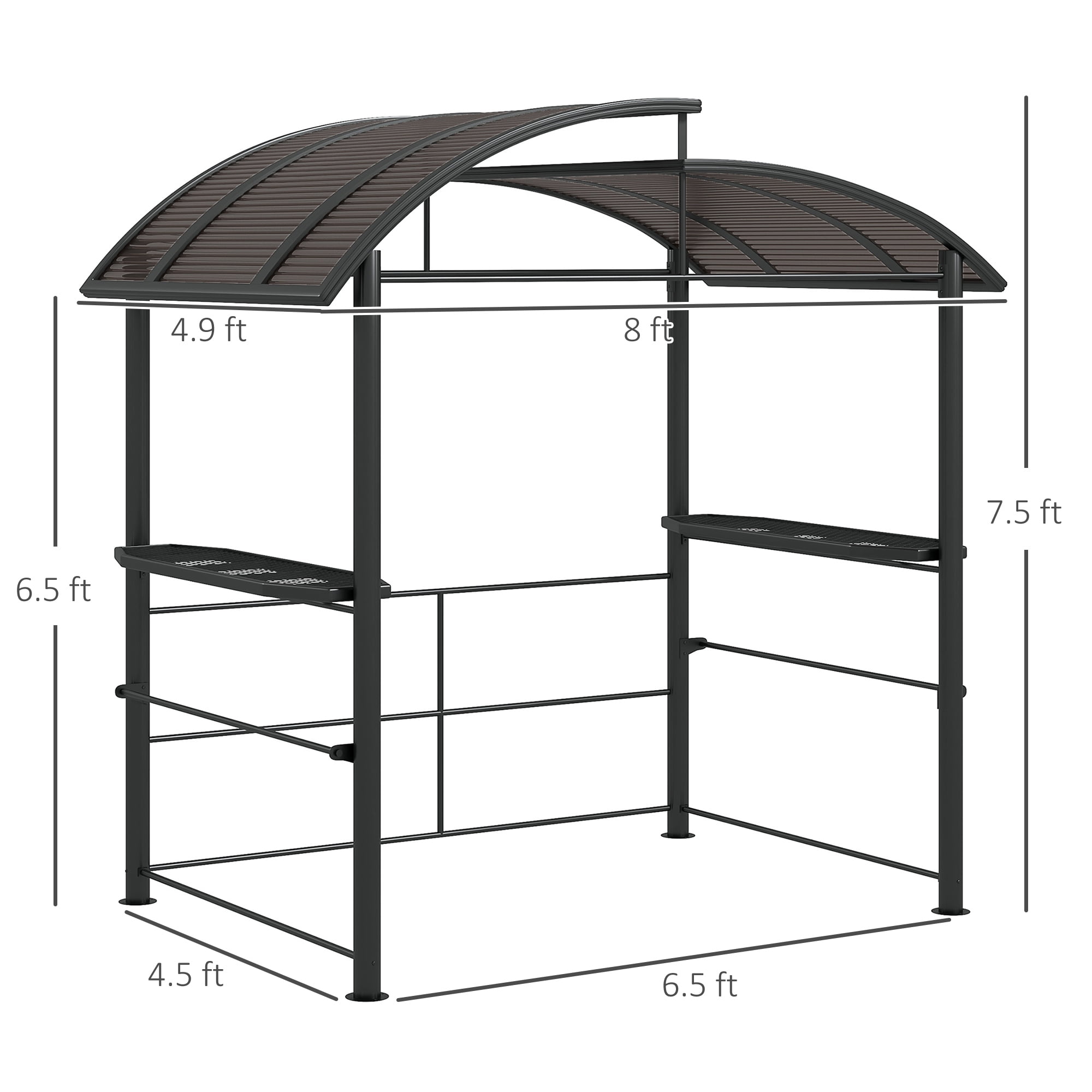 Outsunny 8' x 5' Grill Gazebo Shelter with Interlaced Vented Polycarbonate Roof, Outdoor BBQ Gazebo with Side Shelves for Hanging Tools