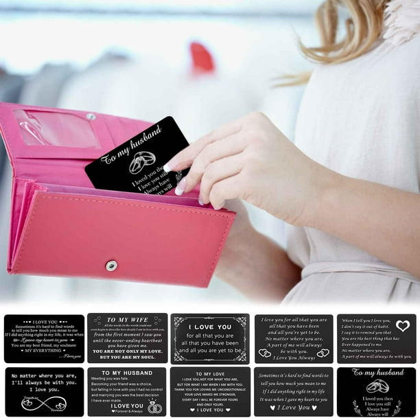 Tarjeta de Metal Grabada para Billetera, Tarjeta de Memoria Permanente, Diseño de Aleación Fina y Duradera, Se Adapta a Cualquier Billetera, Idea de Regalo Romántico, Perfecta para San Valentín, Aniv