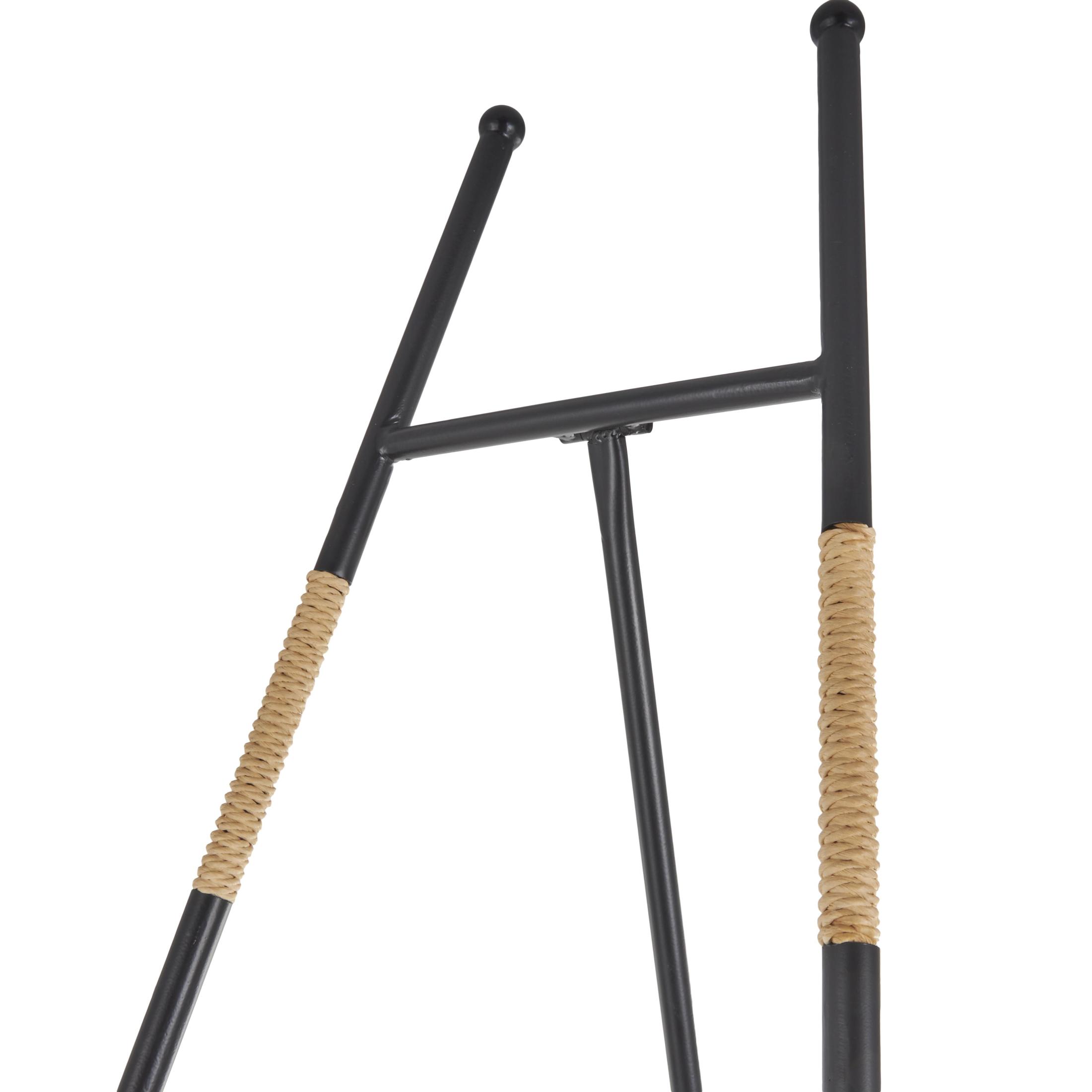 DecMode 25" x 64" Black Metal Slim Foldable Floor 2 Tier Easel with Wrapped Rattan Accents, 1-Piece