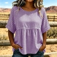 thumbnail image 6 of GUACER Womens Short Sleeve Gingham Tops Casual Round Neck Tiered Peplum Summer Loose Blouses, 6 of 8