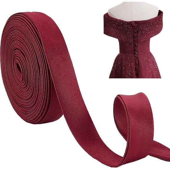 137.8 Inch Cotton Satin Ribbon Women's Tie Back for Wedding Bridal Gown Adjustable Lace up Dress Cord Back for Zipper Replacement or Buttons-Wine Red Cotton
