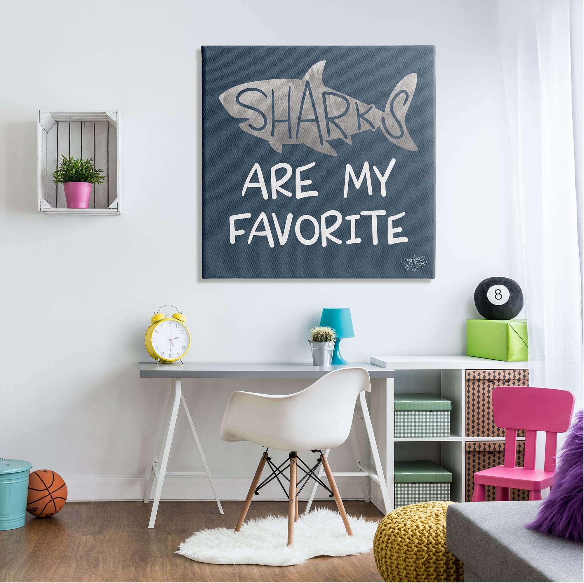 Stupell Industries Quirky Sharks Saying Text Maritime Blue Background Graphic Art Gallery-Wrapped Canvas Print Wall Art, 36x36, by Stehanie Dicks