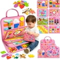 thumbnail image 4 of Busy Board Montessori Toys for Toddlers, Busy Book Sensory Toys for Boys Girls Birthday Gifts, Learning Educational Travel Activities, Pink, 4 of 8