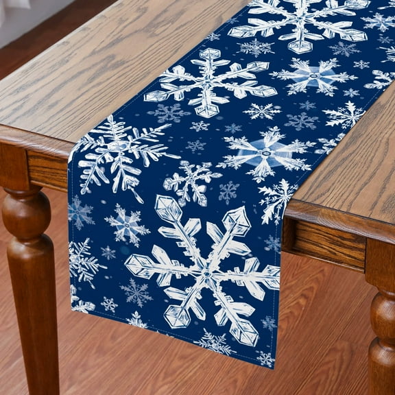 YIBAGA Christmas Winter Table Runner, Blue Snowflakes Winter Table Runner, Christmas Tableware Home Indoor Decor, 13x72 inch, Polyester