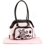 Pretty Baby - Floral Embroidered Nylon Tote, Pink and Brown