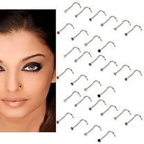 DESIGNICE 30Pcs Nose Rings Studs for Women Men Stainless Steel Nose Piercings Jewelry Straight L Shaped Corkscrew Nose Rings Cubic Zirconia Opal Nose Studs Hypoallergenic