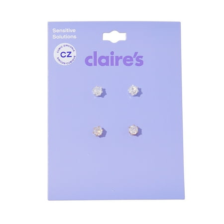Claire's Tween Girls Silver and Gold Round Cubic Zirconia Stud Earrings, 2-Pack, 5MM