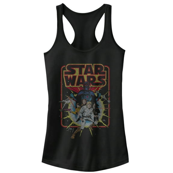 Junior's Star Wars Retro Explosion Racerback Tank Top Black 2X Large
