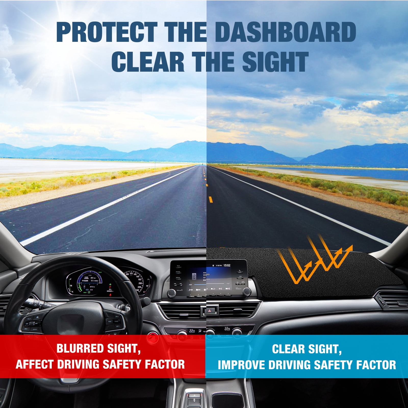 SPEEDWOW Dash Cover for 2016–2020 Kia Optima, Sun Protection Anti-Vertigo Mat Blanket, Dustproof Non-Slip Dashboard Cover, Black