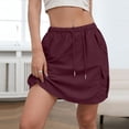 thumbnail image 5 of Women's High Waisted Drawstring Cargo Mini Skirt with Multi Pockets, Casual Lightweight Utility Short Skirt for Daily & Outdoor Wear Wine M, 5 of 9