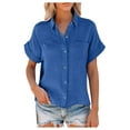 thumbnail image 2 of Blue Womens Tops Womens Loose Button Long Shirt Cotton Ladies Casual Tops T-Shirt Blouse Going Out Tops for Women, 2 of 6