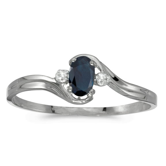 14k White Gold Oval Sapphire And Diamond Ring