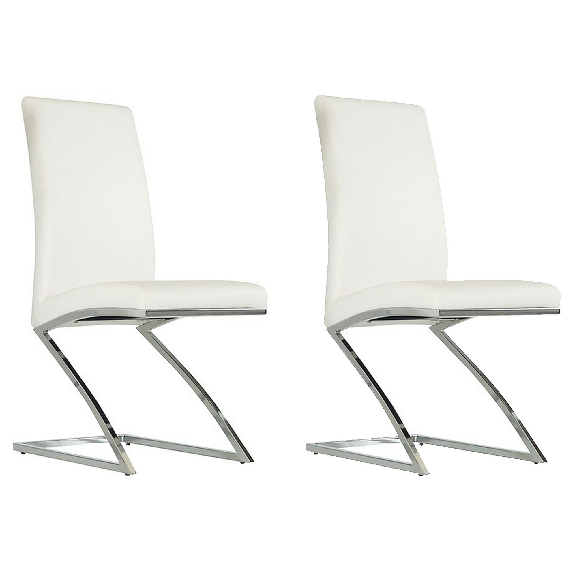 Leatherette Dining Chair with Z Shape Metal Base, Set of 2, White and