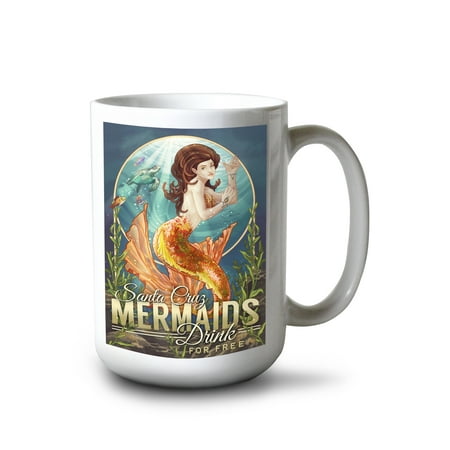 

15 fl oz Ceramic Mug Santa Cruz California Mermaid s Drink for Free Dishwasher & Microwave Safe