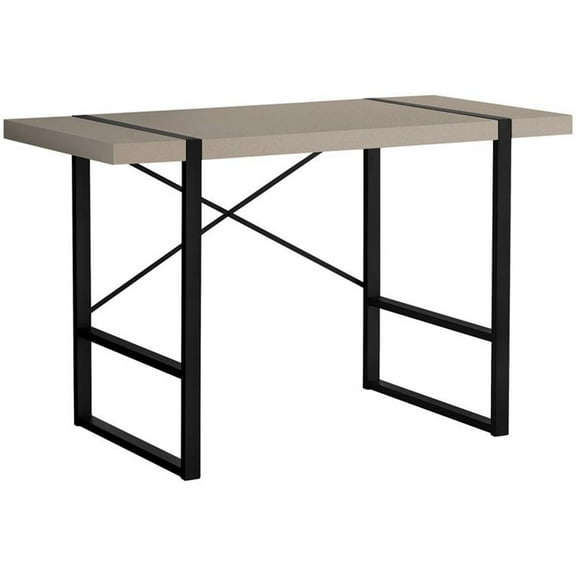 Pemberly Row Thick Wood Top X Base Computer Desk in Taupe and Black