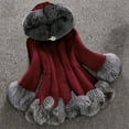 thumbnail image 2 of Lovskoo Winter Coats for Women Faux Fur Warm Jacket Plus Size Long Sleeve Casual Fleece Collar Hooded Overcoat Burgundy, 2 of 5