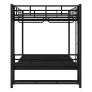 Euroco Metal Full over Full Bunk Bed wih Storage Shelves, Clothes Habnger and LED Light for Kids Teens Room, Black