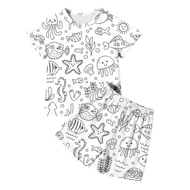 Vêtements Garçon Tout-Petit DIY Imprimé Chemise à Manches Courtes Ensembles Courts Col Rond Garçons d'Été Vêtements Garçon Tout-Petit 2T Tenues Garçons