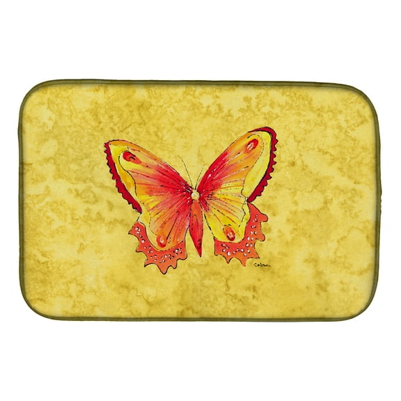 Butterfly on Yellow Dish Drying Mat
