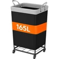 thumbnail image 2 of 165L Laundry Basket with Wheels, Large  Commercial Rolling Laundry Hamper with Handles, Tall  Frame Laundry Cart for Laundry Room  Hotel  Dorm, Black, 2 of 7
