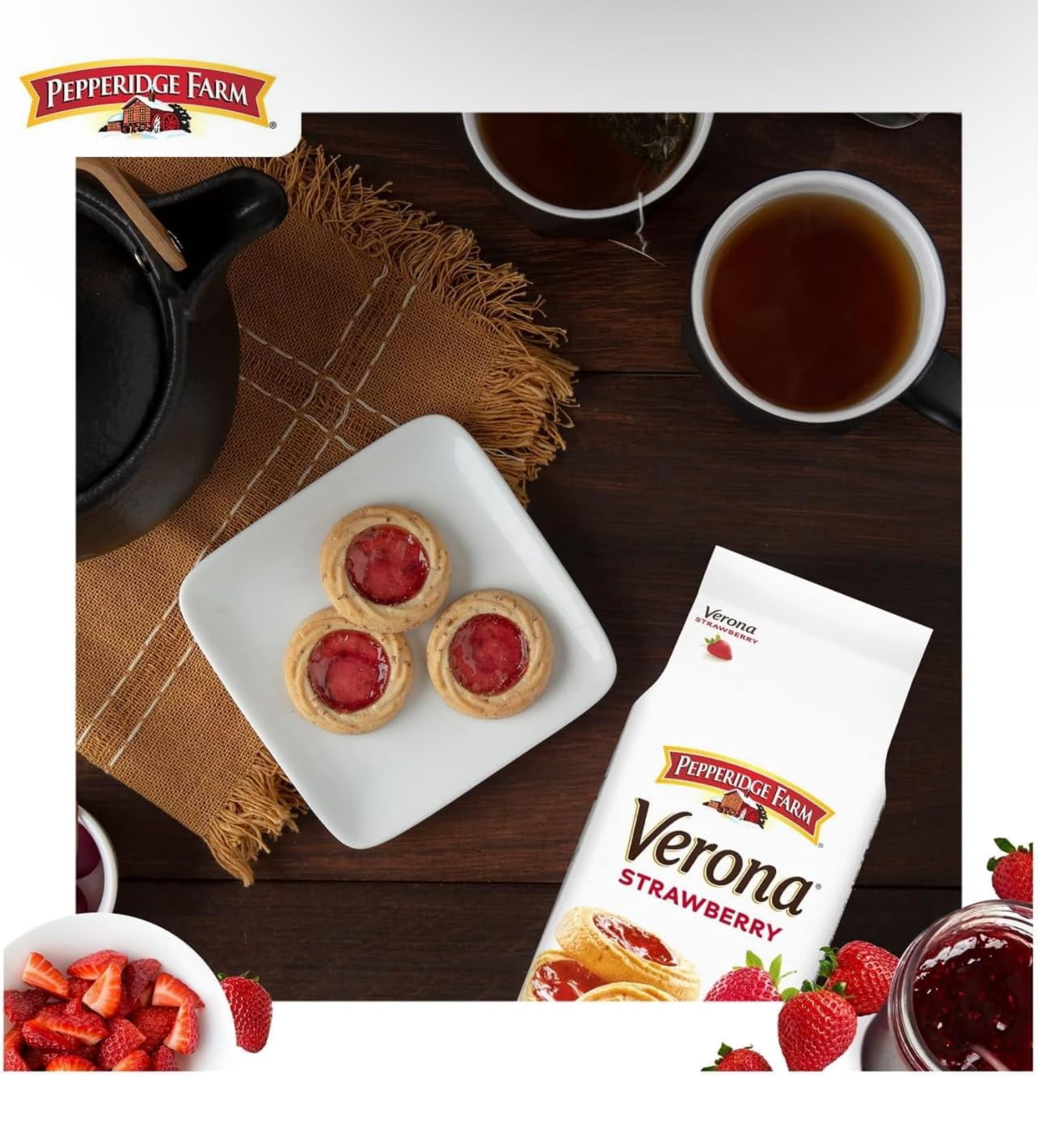 Pepperidge Farm Verona Indulgence: Strawberry Thumbprint Cookies - Perfect Duo for Any Occasion (4 Pack Combo 72 Individual Cookies in Total)