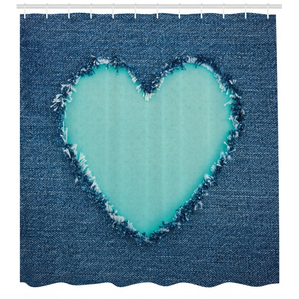 Navy And Teal Shower Curtain Ripped Denim Jean Fabric Image Heart Shape Love Romance Valentines Day Fabric Bathroom Set With Hooks Navy Blue Seafoam By Ambesonne Walmart Com Walmart Com