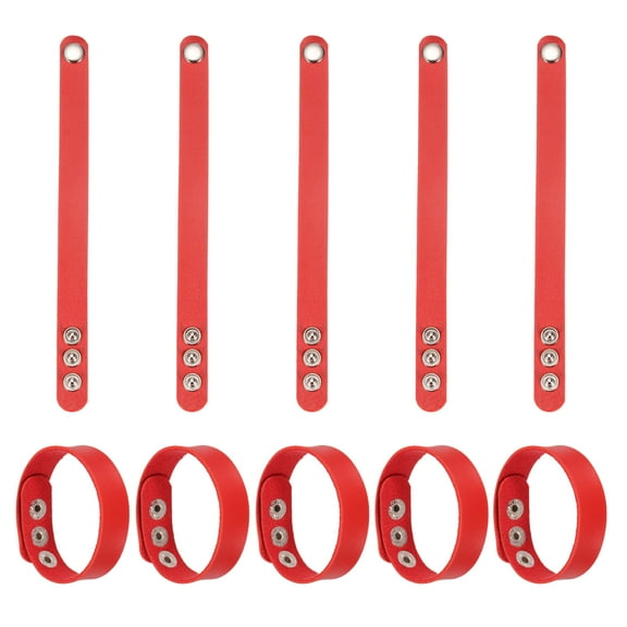 Uxcell 10 Pcs Plain Leather Bracelets Leather Snap Bracelets Adjustable Blank Wrist Cuffs DIY Craft Wristbands for Men Women Jewelry Making, Red