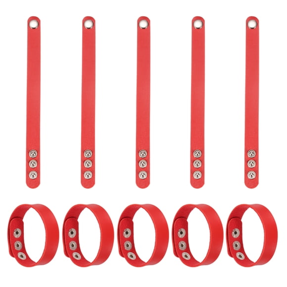 Uxcell 10 Pcs Plain Leather Bracelets Leather Snap Bracelets Adjustable Blank Wrist Cuffs DIY Craft Wristbands for Men Women Jewelry Making, Red