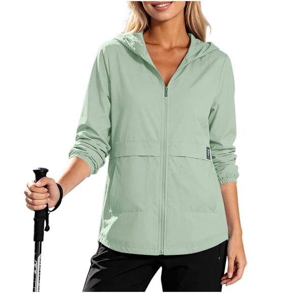Womens Full Zip Hooded Jacket Breathable Lightweight Windbreaker Outerwear with Functional Side Pockets M