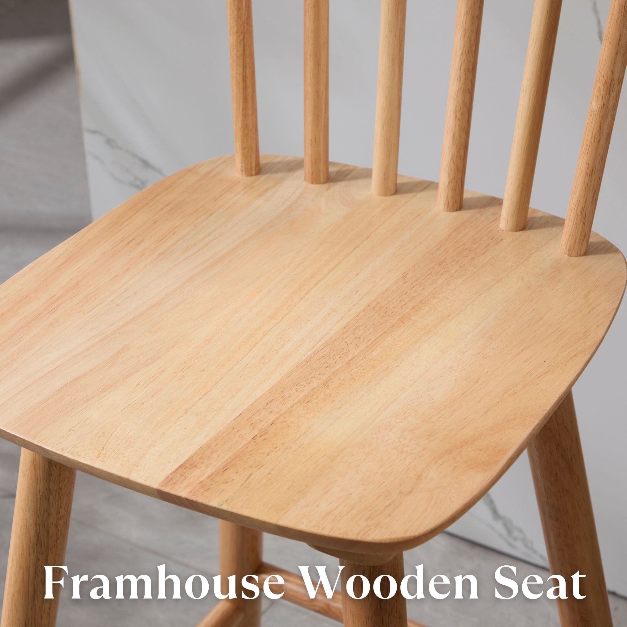 Dayalane Windsor Bar Stools Set of 2, 26" Farmhouse Wooden Counter Height Barstools with Spindle Back & Footrest, Armless Kitchen Island Stools for Bistro, Pub, Breakfast Bar,Natural