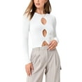thumbnail image 5 of KelaJuan Women's Ribbed Knit Tops, Long Sleeve Round Neck Hollow Out Solid Color T-Shirts, 5 of 6
