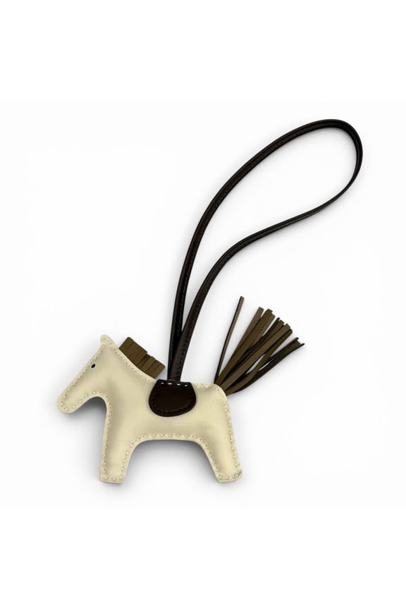 Pre-Owned HERMES Rodeo Charm PM, Cre Toupe (chocolate) leather bag charm, G stamp, made in...