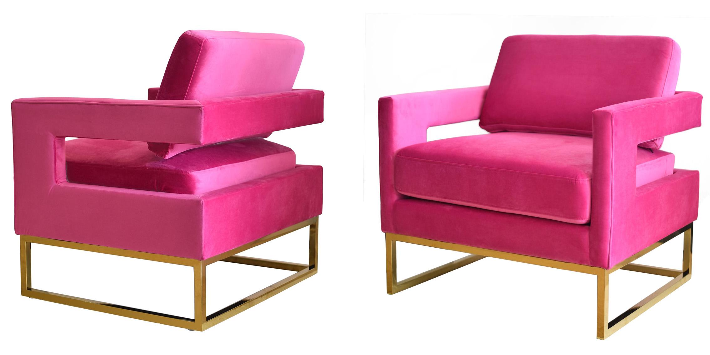 Pink Velvet & Gold Stainless Steel Chair Set 2 Modrest Edna VIG