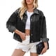 thumbnail image 3 of Chaqueta Vaquera Corta con Flecos para Mujer, Abrigo Vaquero Holgado de Larga con Borlas para Otoño. Negro L, 3 of 9