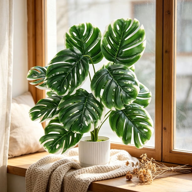 Artificial Monstera Deliciosa Bonsai Indoor Artificial Plants Desktop Ornament Suitable For Home Decoration In Living Rooms Offices And Bedrooms