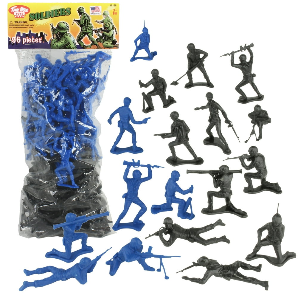 TimMee PLASTIC ARMY MEN Black vs Blue 96pc Soldier Figures Made in
