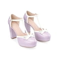 thumbnail image 4 of Allegra K Platform Bow T Strap Chunky Hesl Pumps for Women Purple 7, 4 of 5