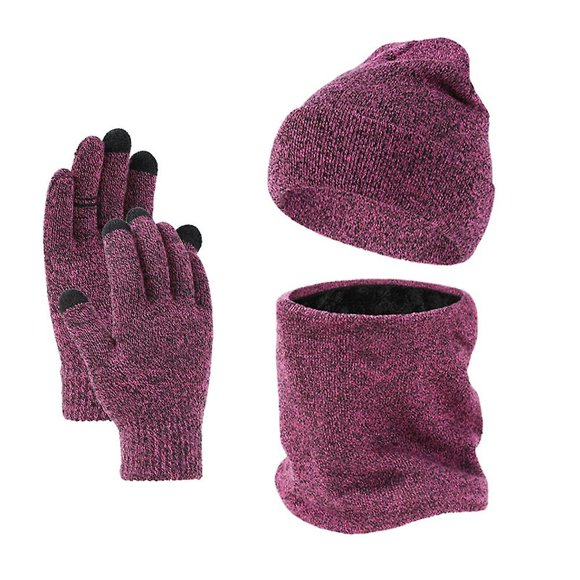 Nouveau Ensemble Bonnet Foulard Gants Femmes et Hommes Foulard en Molleton Hiver Chaud Tricoté Cou--