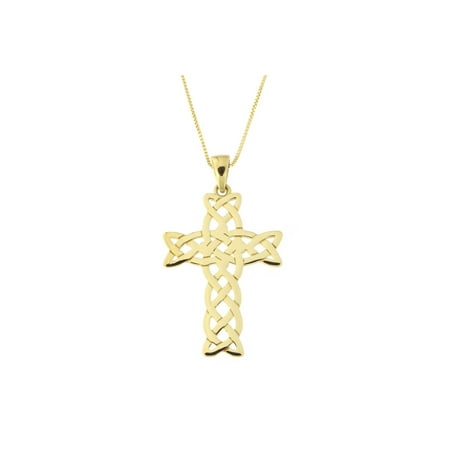 White Gold Celtic Claddagh Cross 14k Yellow Gold Medium Sized Woven Celtic Cross Pendant Necklace, 13 15 16 17 18 20 22 24 ()