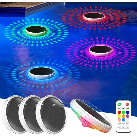 4 Pack Solar Pool Lights with Remote - Smart Dimmable & Sunset Glow