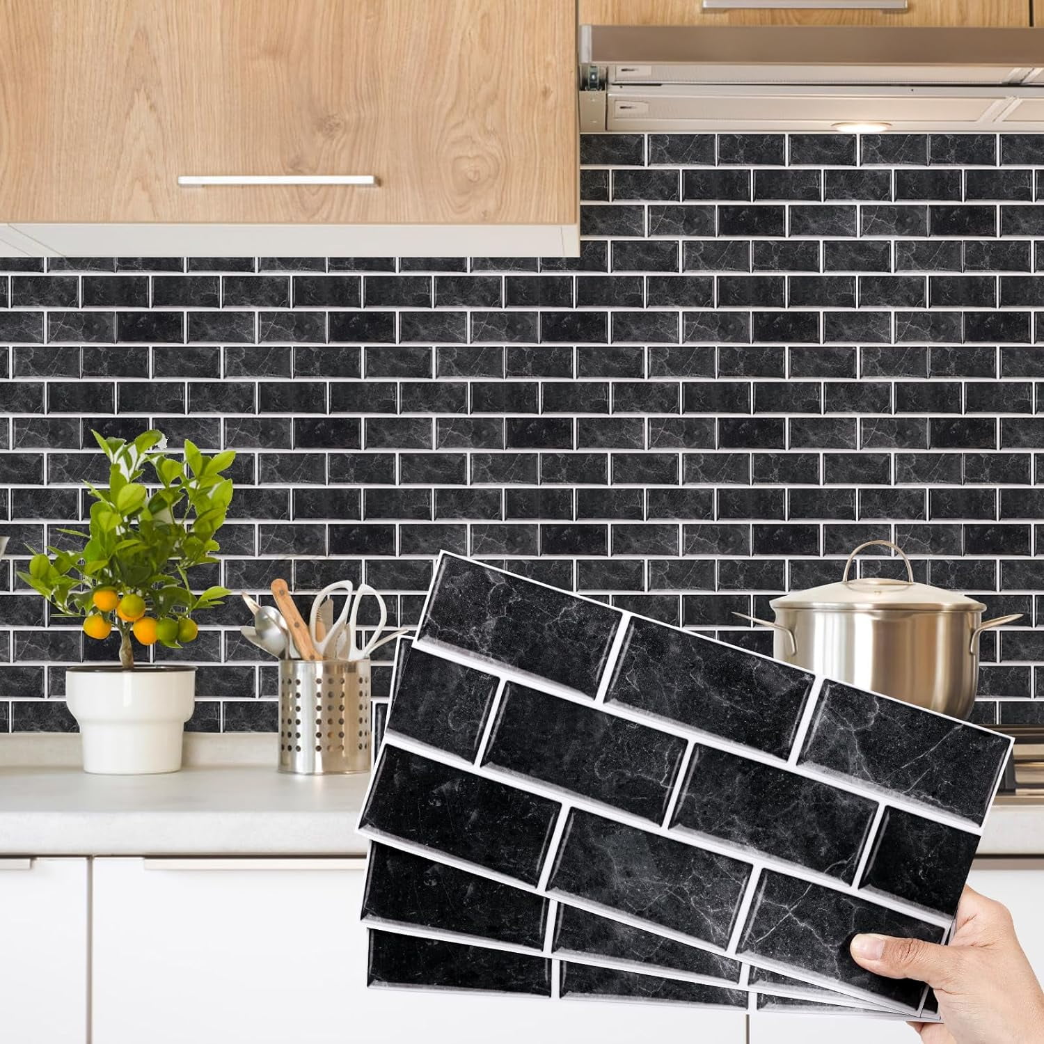UMIGGEE Backsplash Tile for Kitchen Peel and Stick, 24-Sheet for Kitchem, Bathroom Back Splashes, 11.8" x 5.9", Black